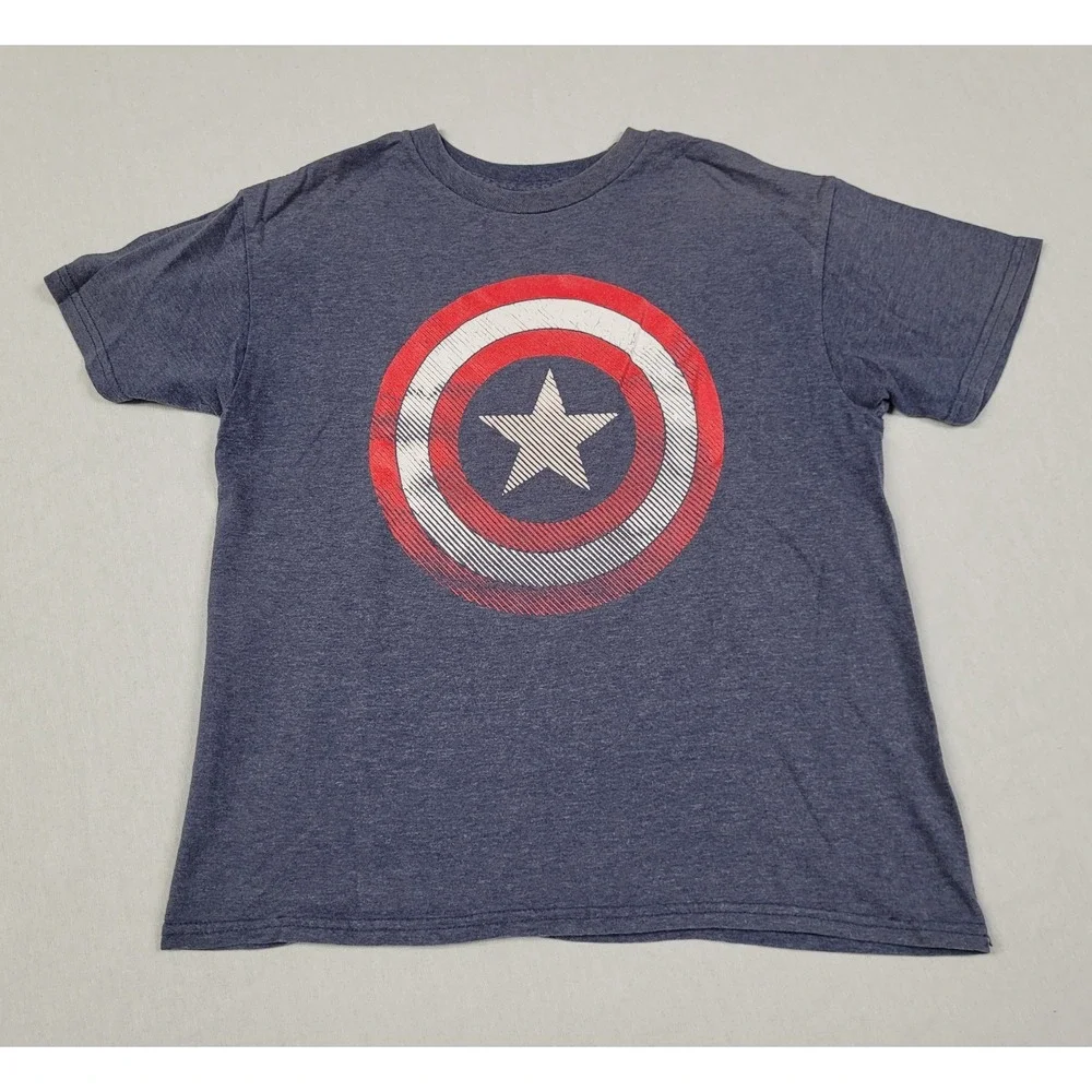 Marvel Captain America Distressed Shield Logo Blue Graphic T-Shirt Boy's Size XS